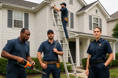 A professional team maintaining and securing a residential property A professional team maintaining and securing a residential property